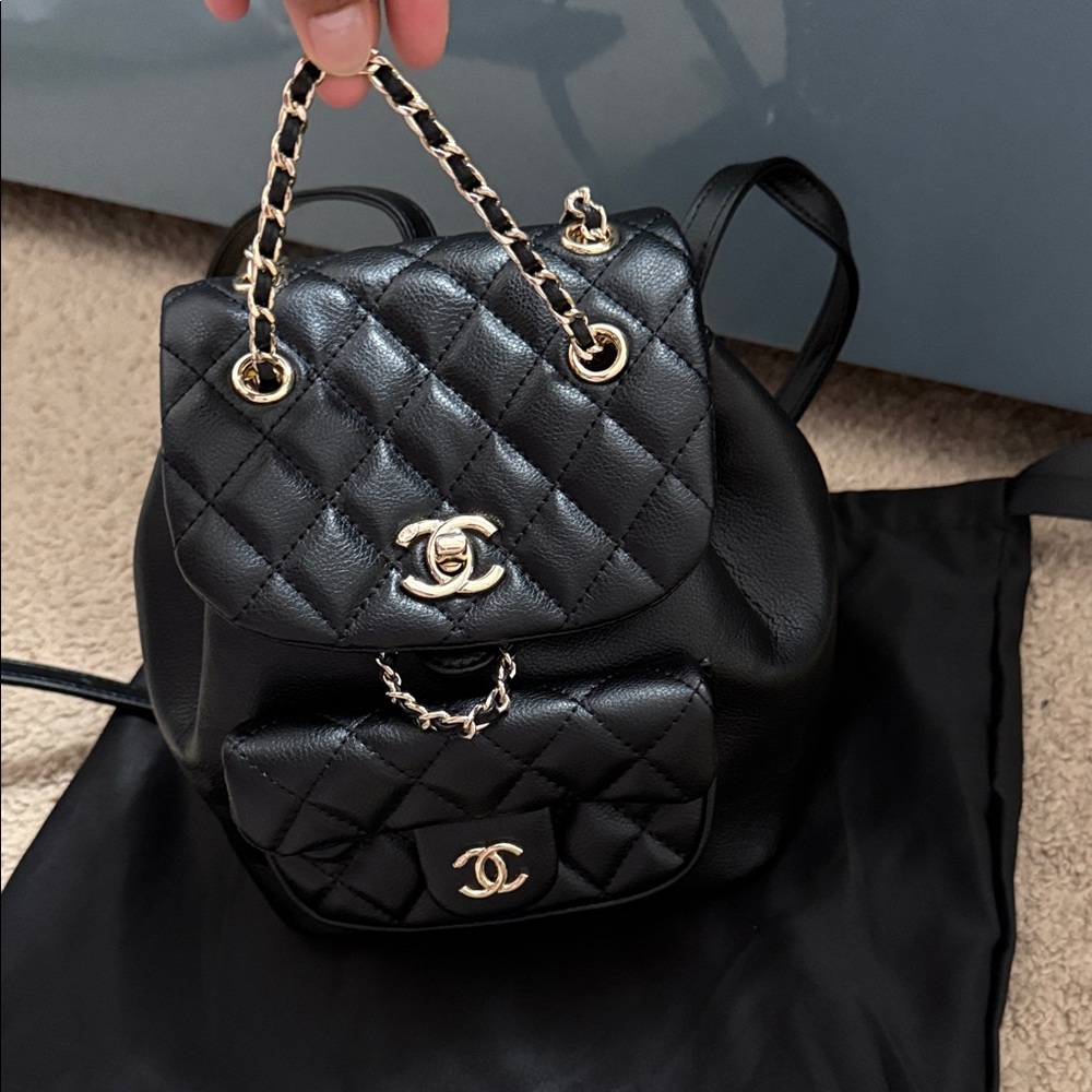 CHANEL Black Quilted Leather Mini Backpack with Gold-Tone Chain - Picture 2 of 6
